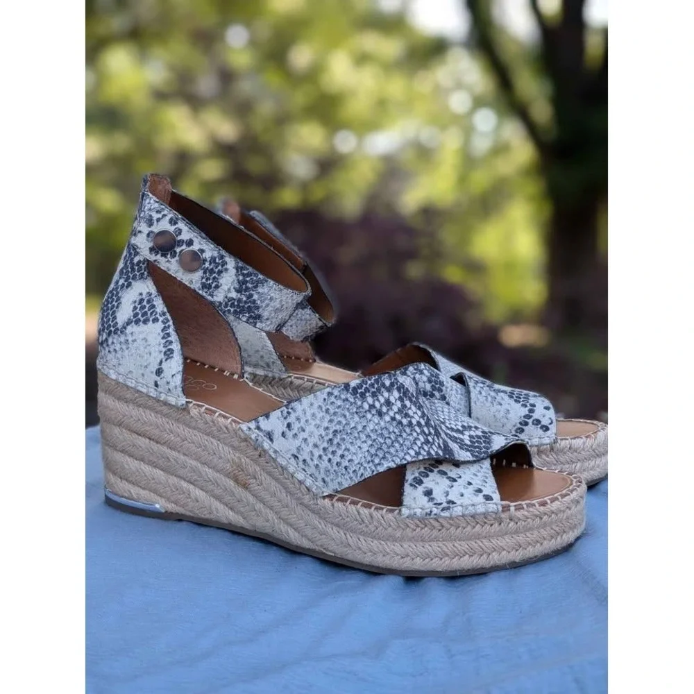 Franco Sarto Carma Snake Print‎ Leather Espadrille Wedge Sandals 10